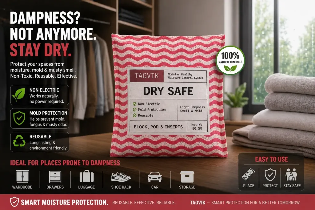 Tagvik DrySafe Reusable Moisture Absorber Blocks – Dehumidifier for Wardrobes, Shoes & Storage | Mold & Odor Prevention | Eco-Friendly & Long-Lasting