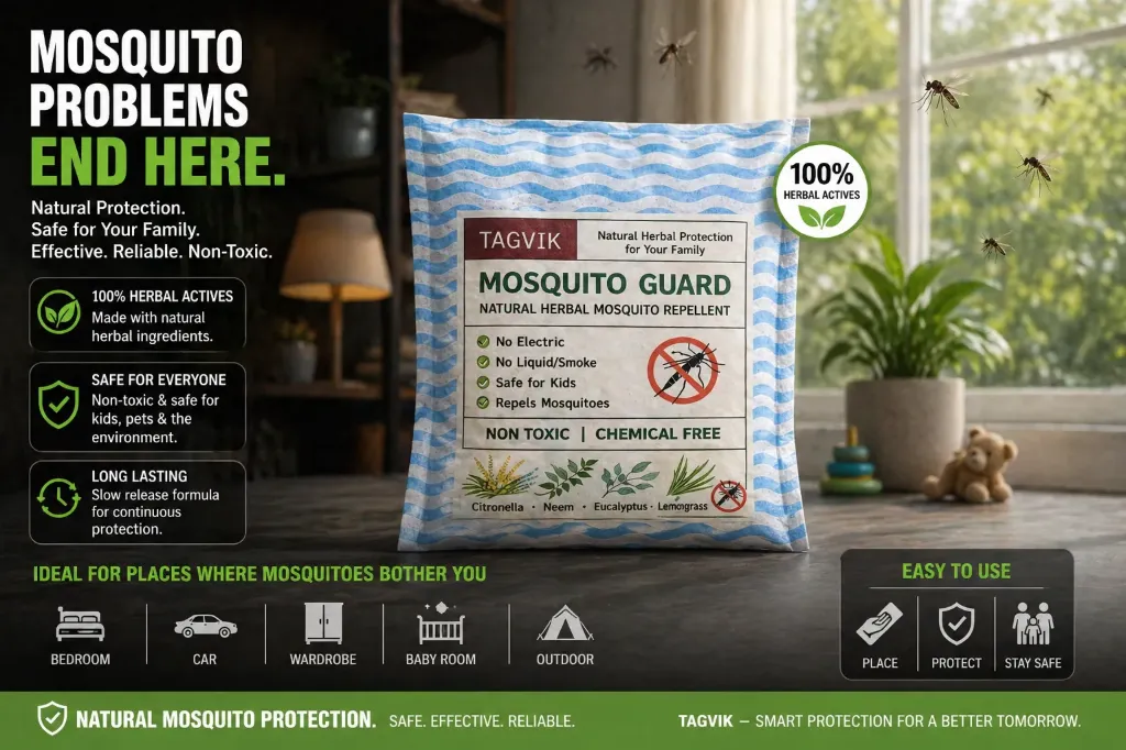 Tagvik Mosquito Guard 20g | Natural Herbal Mosquito Repellent Pouch | Non Electric | Chemical Free | Citronella Oil Based | Room, Car, Wardrobe, Bedside Mosquito Protection